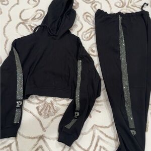 PINK Victoria's Secret Black Rhinestone Stripe Sweat Set